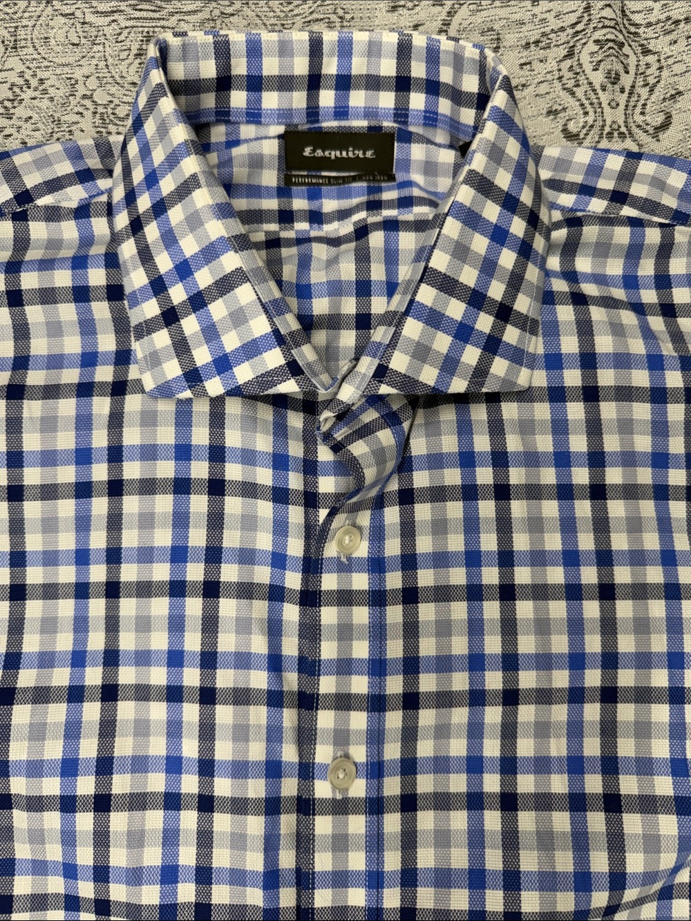 Esquire -Men’s Blue and White Check Dress Shirt - 17-1/2 34/35